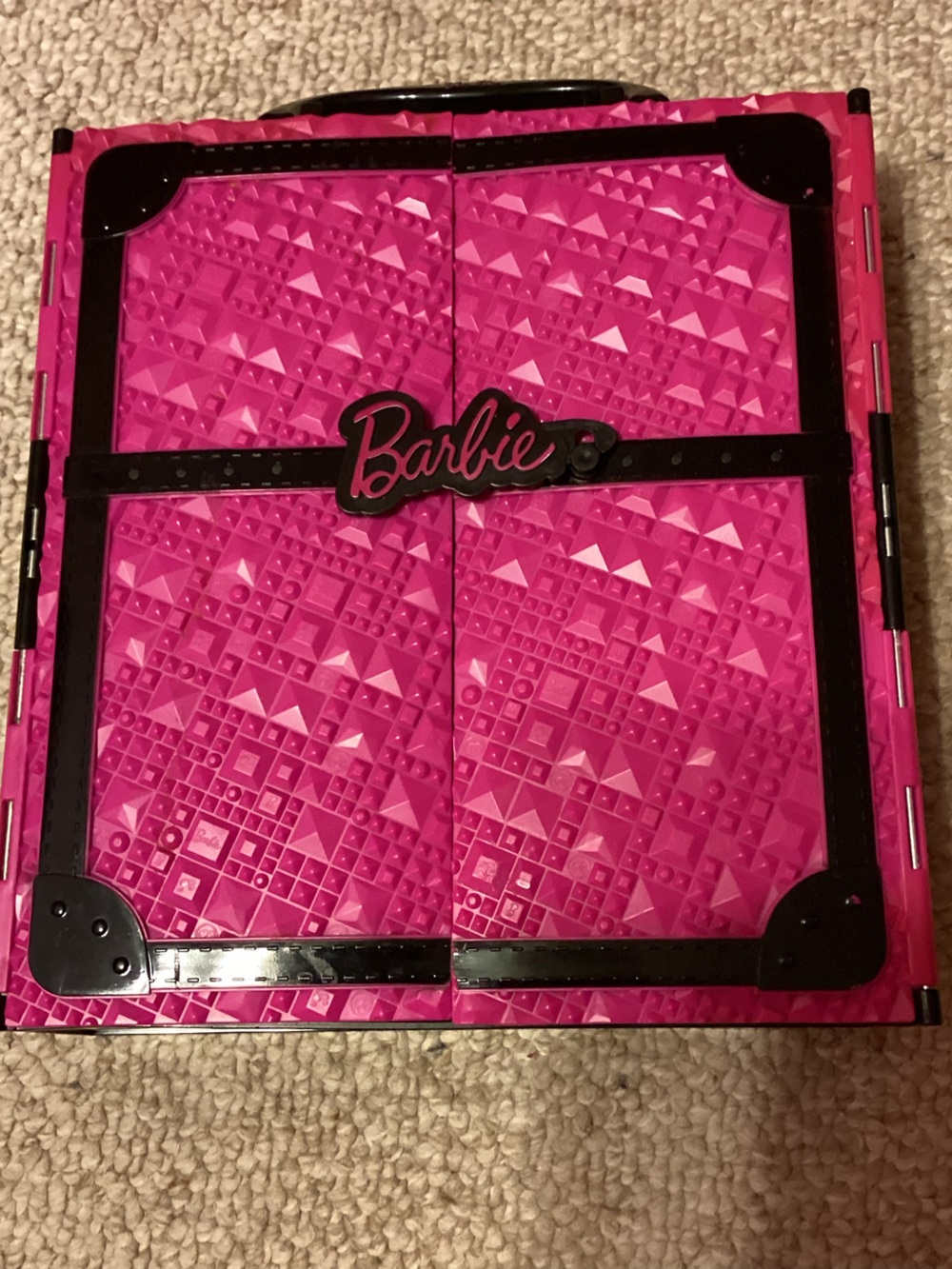 2011 Mattel Barbie Pink Black Wardrobe Doll Carry Storage Case